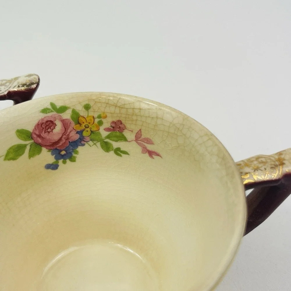 Century by Salem Aristocrat‎ 23 Karat Gold 2 Tea Cups Floral Crazing Browning